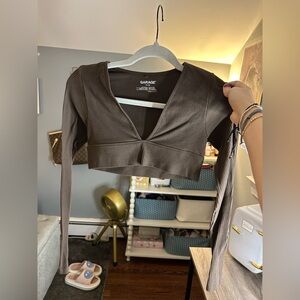 Garage Deep V-Neck Brown Crop Top